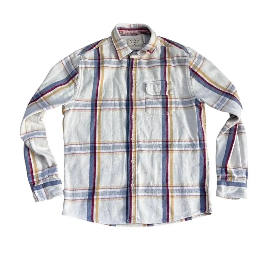 THE NORMAL BRAND Mountain Regular Fit Flannel Shirt In White Plaid Size M